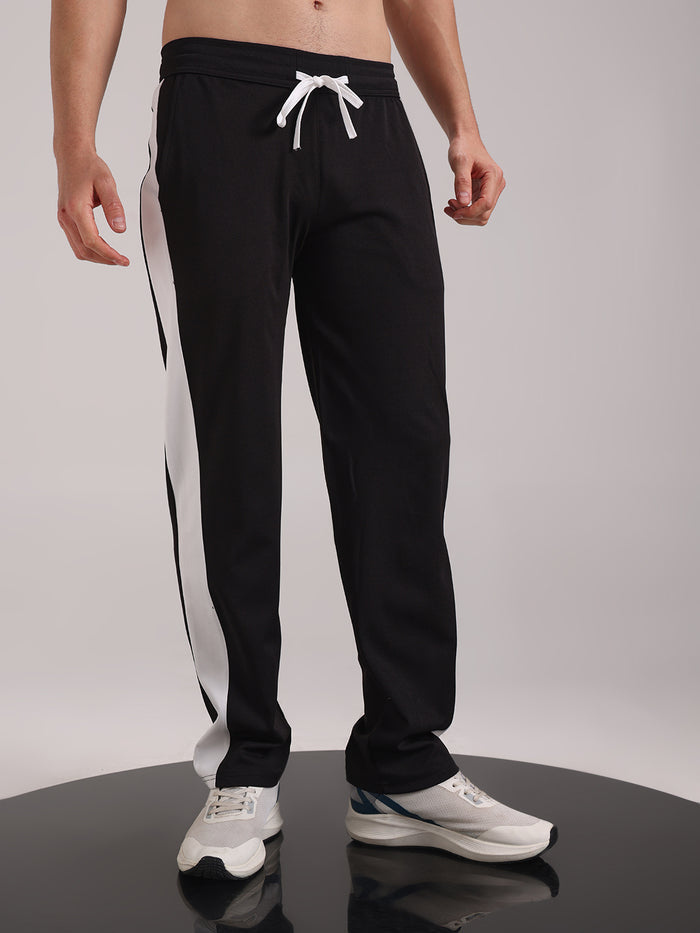 Men's Black Contrast Side Split Tape Track Pants