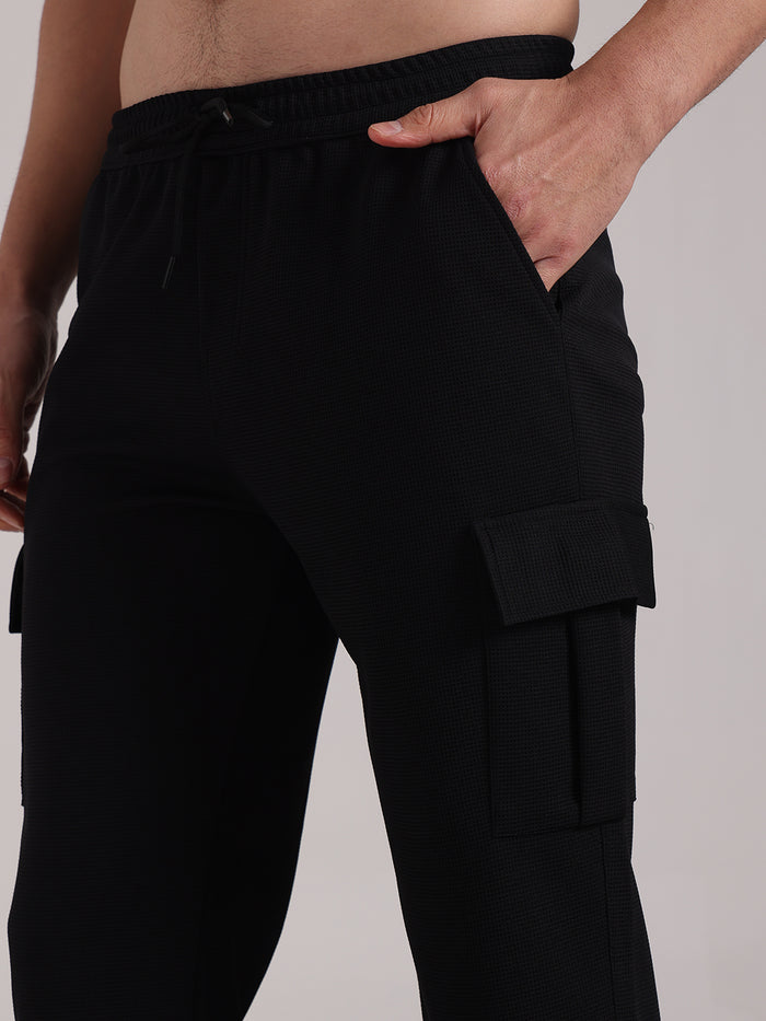Men's Black Outer Mesh Cargo Track Pants