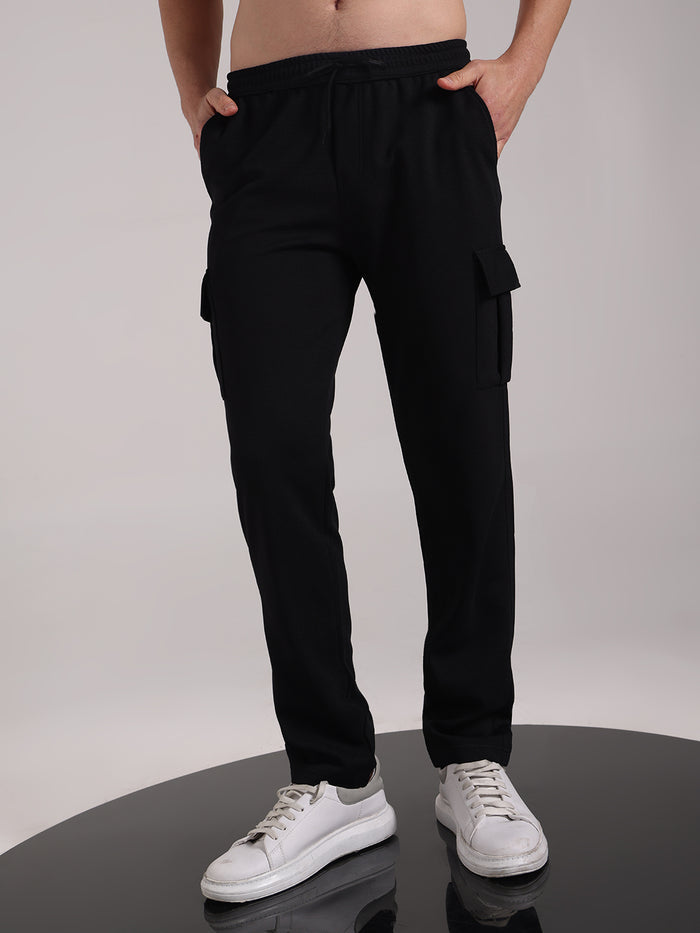 Men's Black Outer Mesh Cargo Track Pants