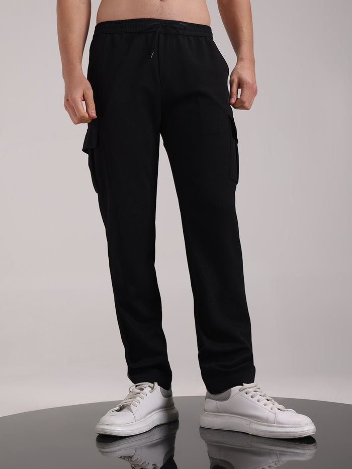Men's Black Outer Mesh Cargo Track Pants
