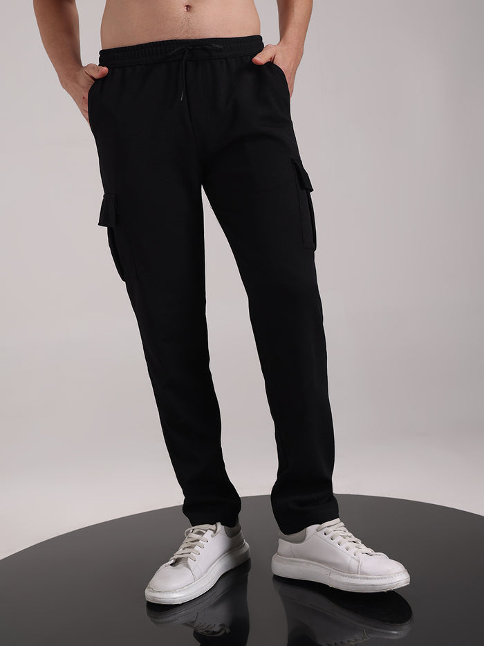 Men's Black Outer Mesh Cargo Track Pants
