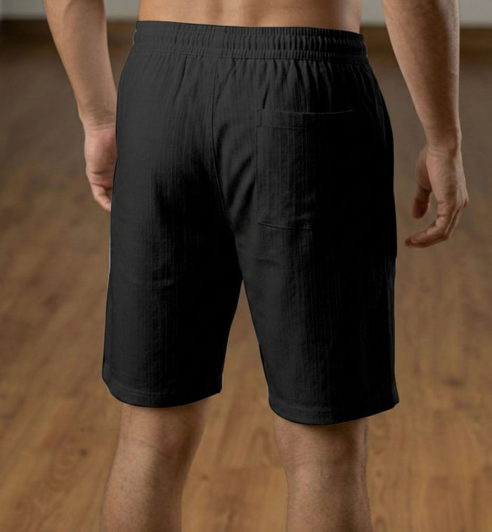 Men’s Black Textured Polyester Jute Drawstring Shorts