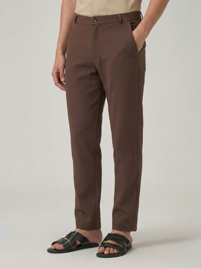 Men's Brown Checks Soft Lycra Trousers