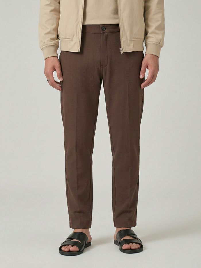 Men's Brown Checks Soft Lycra Trousers