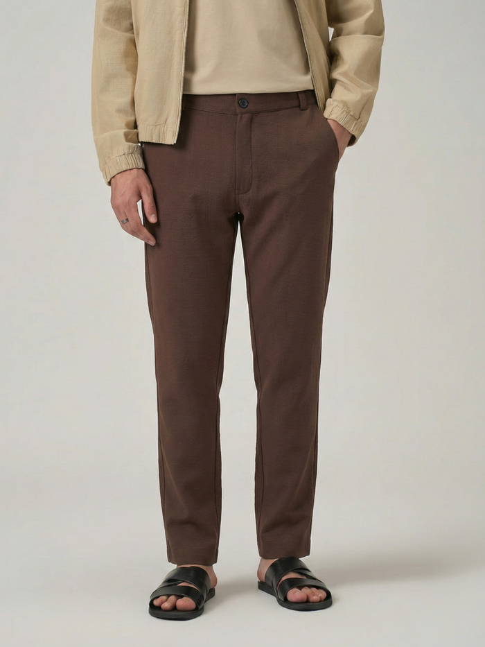 Men's Brown Checks Soft Lycra Trousers