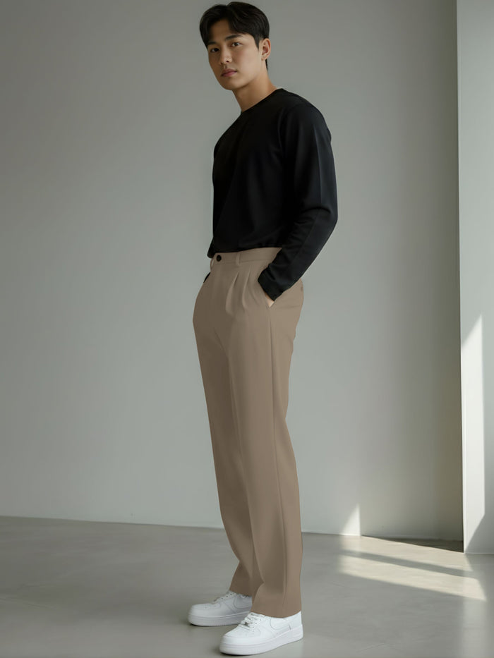 Men's Brown Loose-Fit Korean Trouser