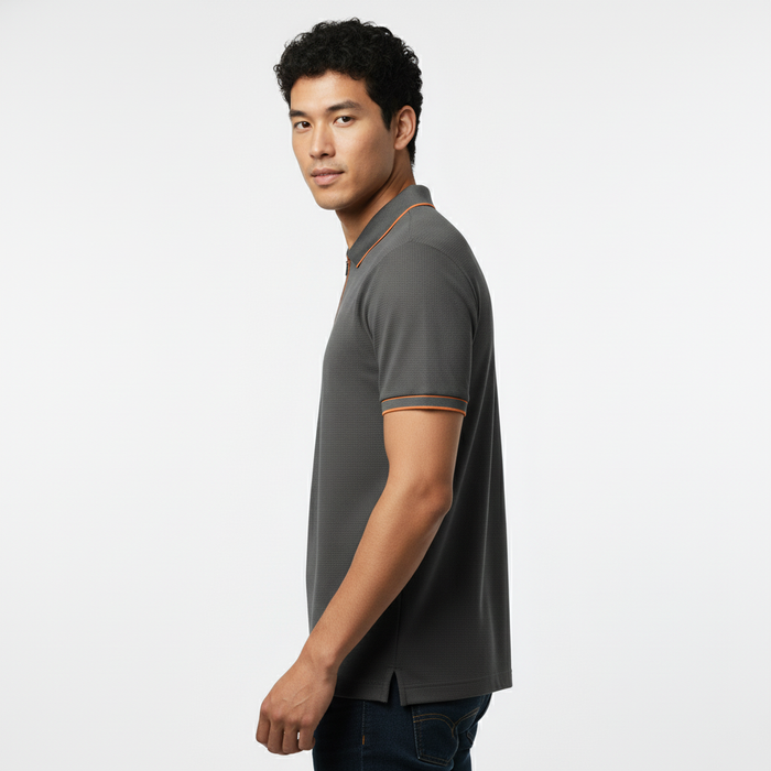 Men's Charcoal Grey Contrast Trim Zip Polo T-Shirt
