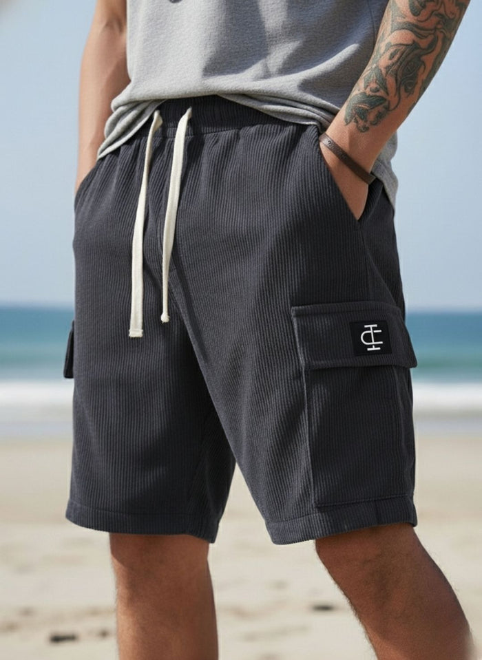 Men's Charcoal Grey Premium Ribbed Texture Cargo Shorts