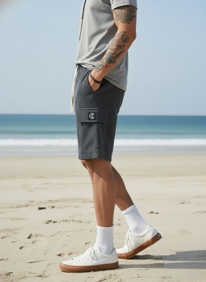 Men's Charcoal Grey Premium Ribbed Texture Cargo Shorts