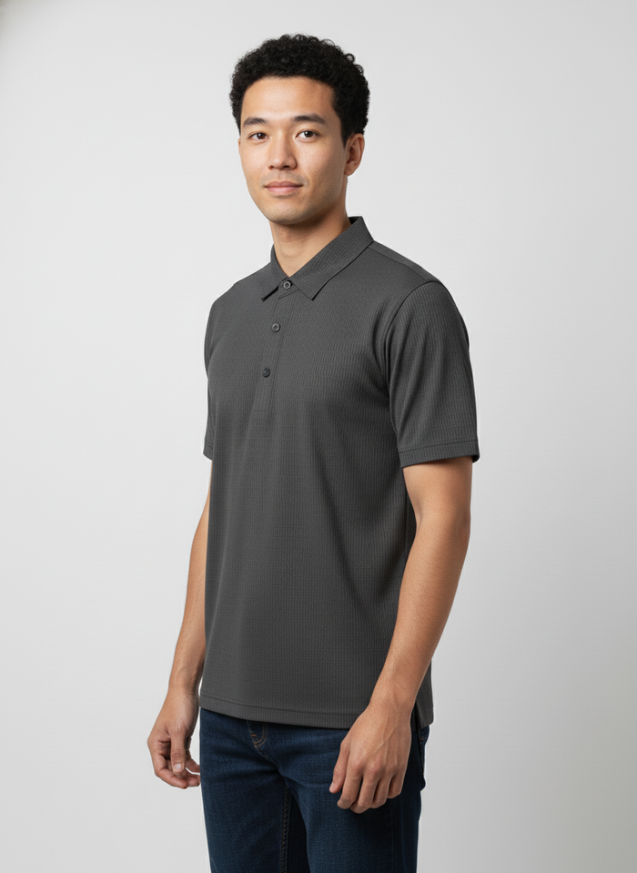 Men's Charcoal Grey Stitchless Tech-Stretch Polo T-Shirt