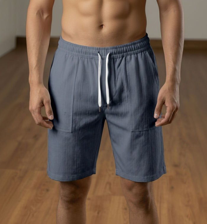 Men’s Charcoal Grey Textured Polyester Jute Drawstring Shorts