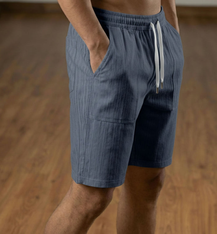 Men’s Charcoal Grey Textured Polyester Jute Drawstring Shorts