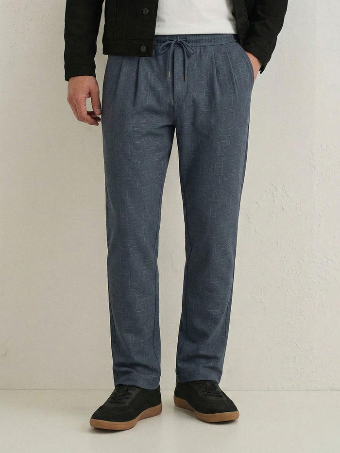Men's Charcoal Grey Textured Relaxed Fit Trousers with Elasticated Drawstring Waist