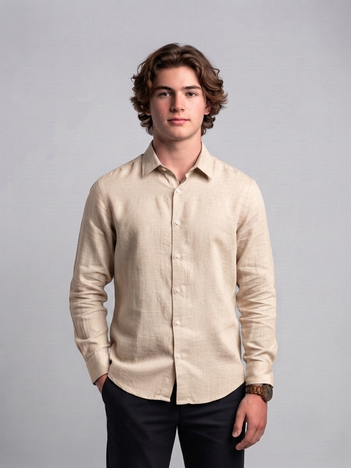 Men's Classic Poly-Linen Solid Shirt - Beige