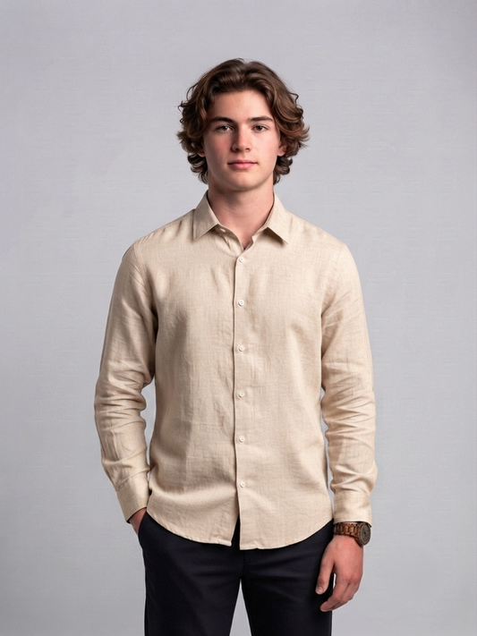 Men's Classic Poly-Linen Solid Shirt - Beige