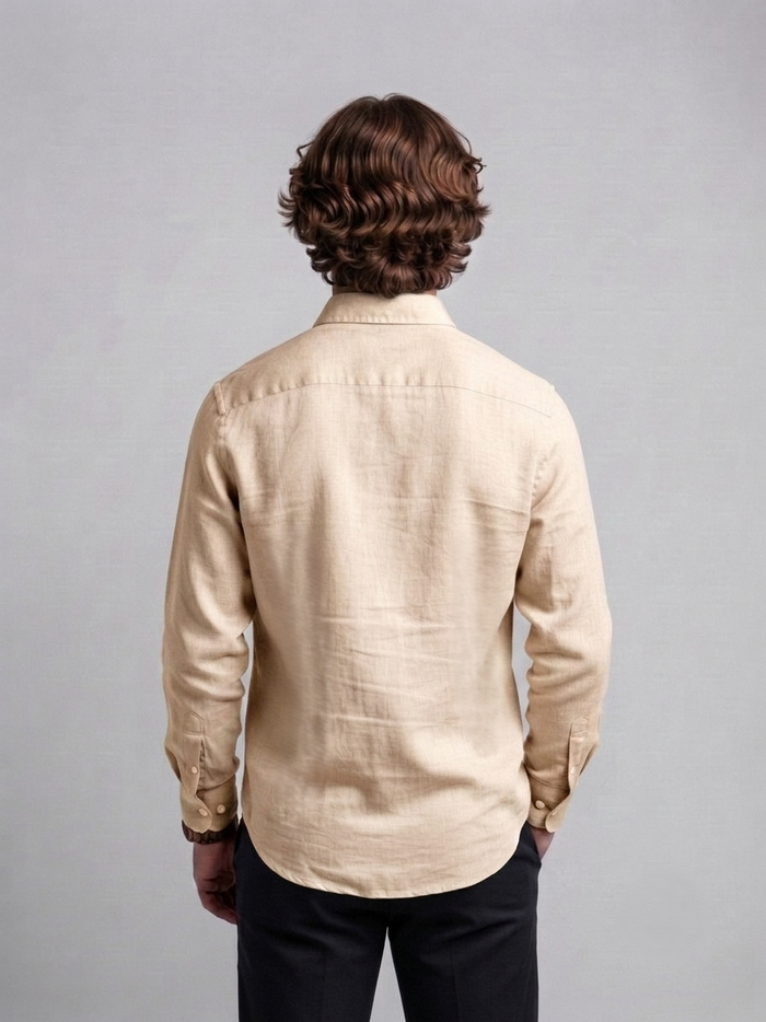 Men's Classic Poly-Linen Solid Shirt - Beige