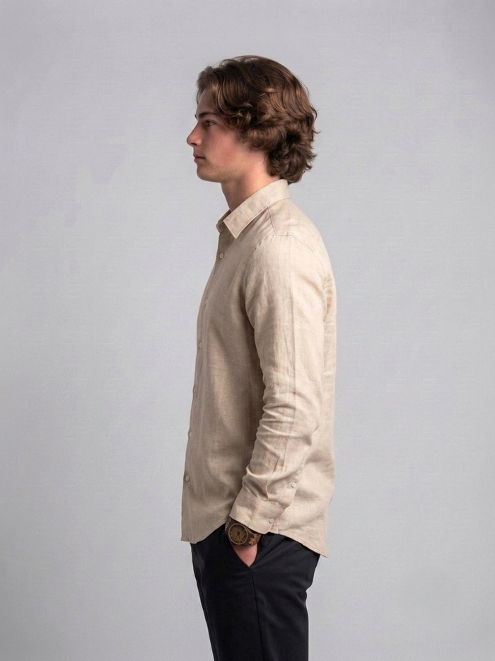 Men's Classic Poly-Linen Solid Shirt - Beige