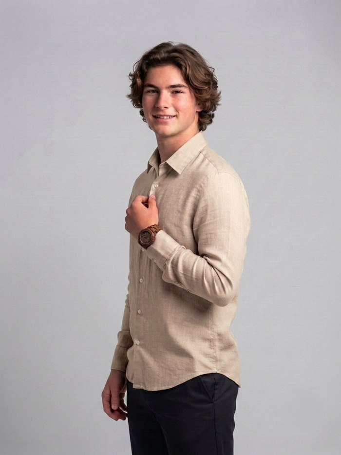 Men's Classic Poly-Linen Solid Shirt - Beige