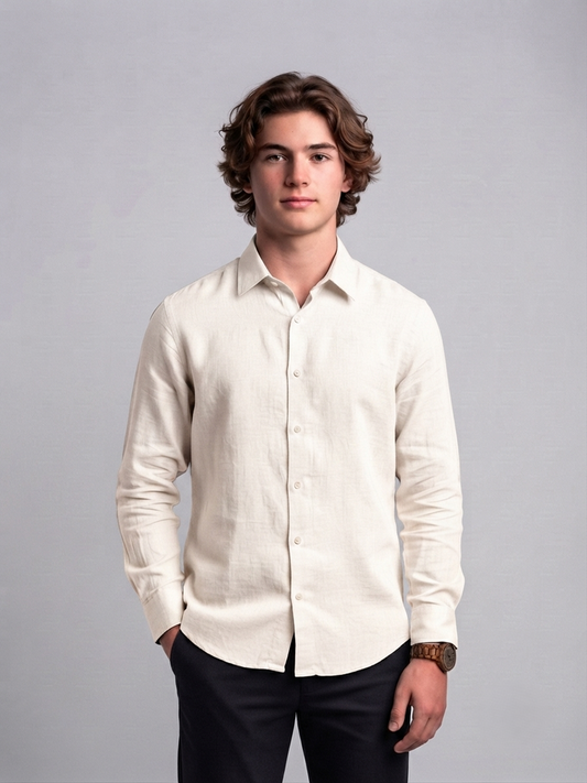 Men's Classic Poly-Linen Solid Shirt - Natural Cream