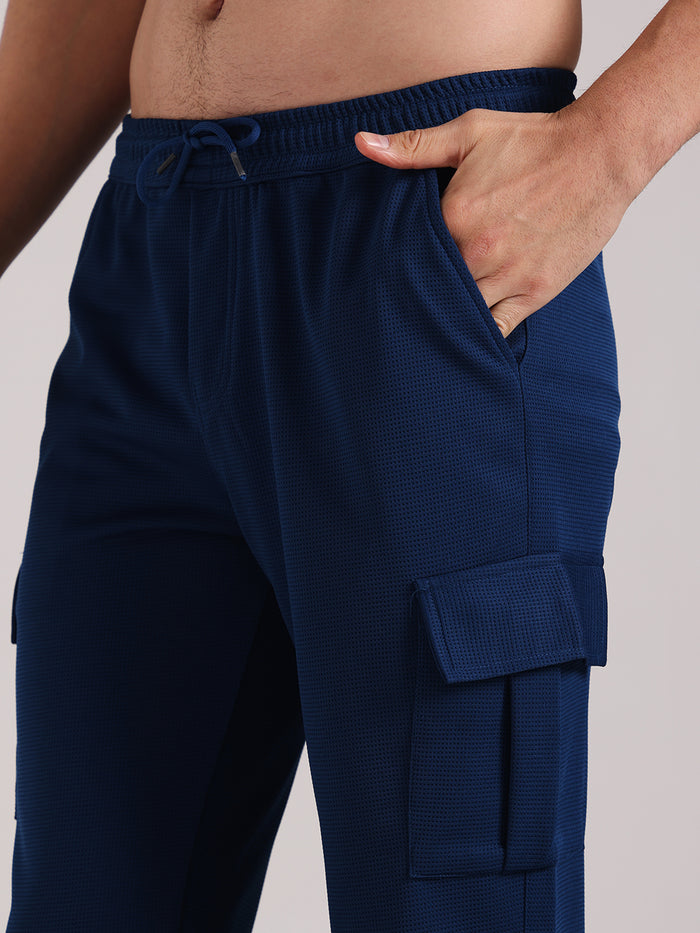 Men's Cobalt Blue Outer Mesh Cargo Track Pants