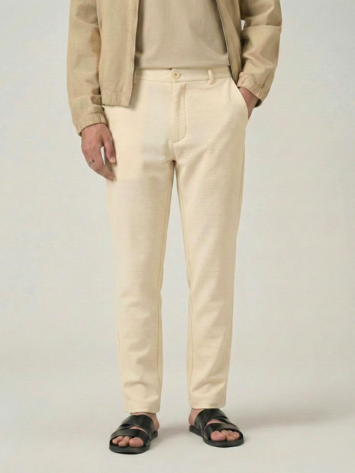 Men's Cream Checks Soft Lycra Trousers
