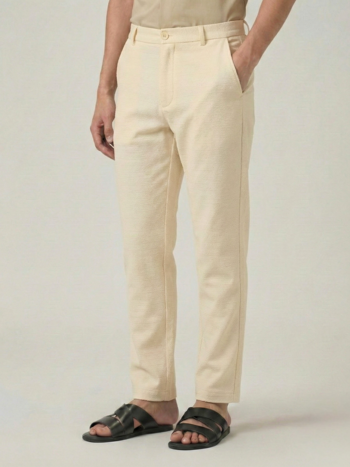 Men's Cream Checks Soft Lycra Trousers