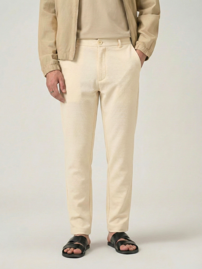 Men's Cream Checks Soft Lycra Trousers