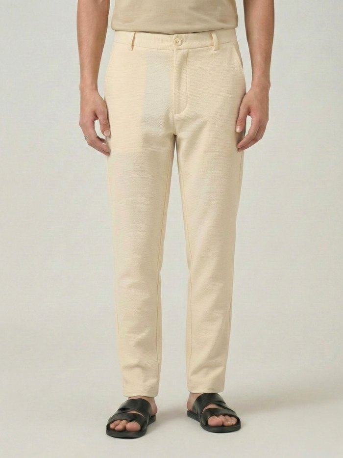 Men's Cream Checks Soft Lycra Trousers