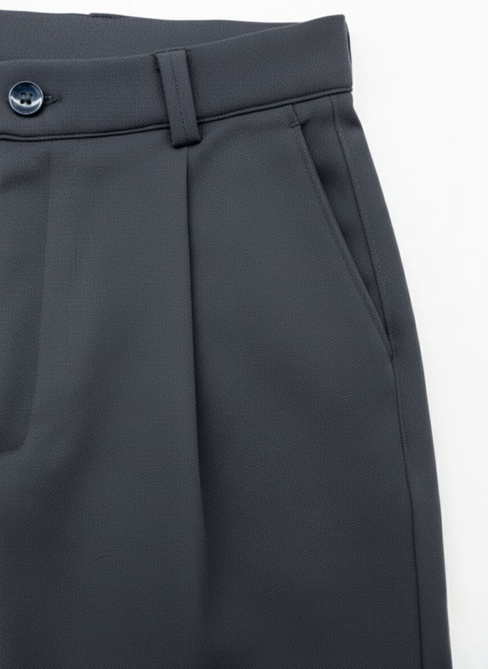 Men's Dark Grey Relaxed Fit Pleated Trousers