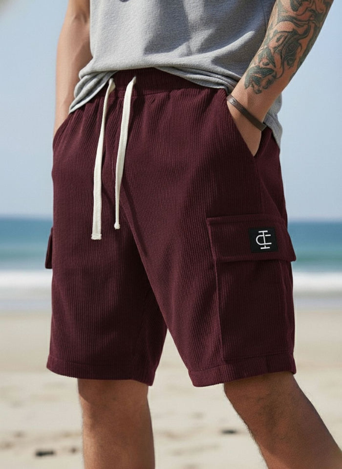 Men's Deep Maroon Premium Ribbed Texture Cargo Shorts