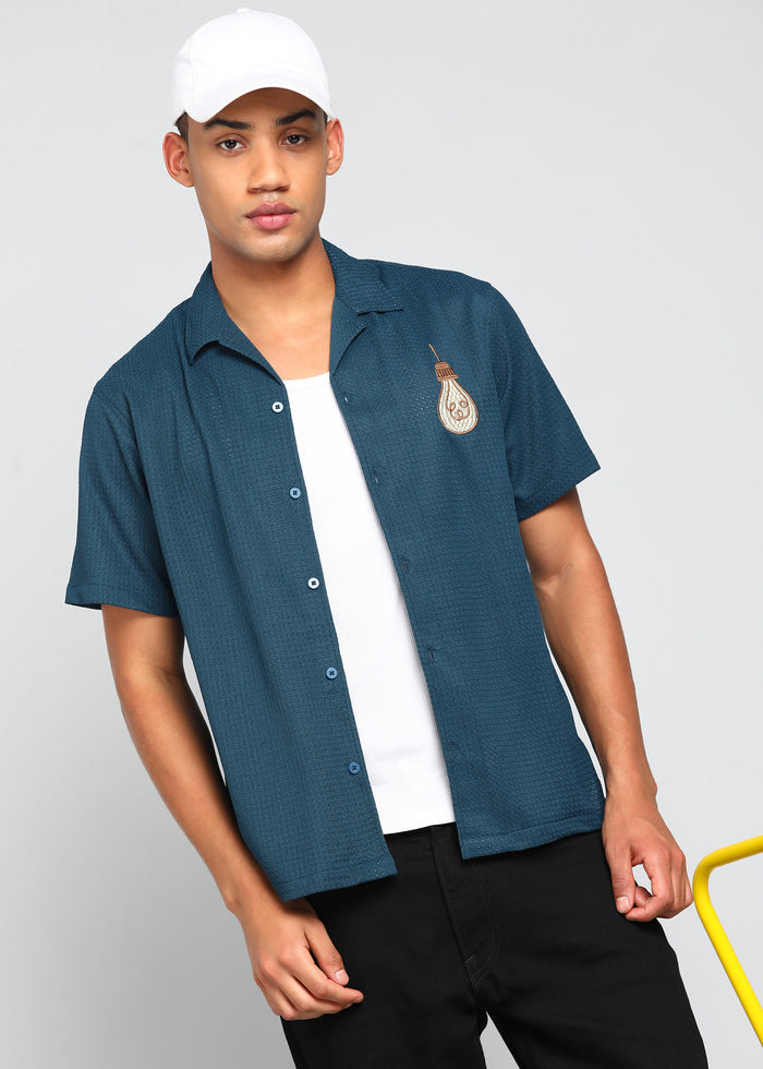 Men’s Deep Teal Textured Resort Embroidery Shirt