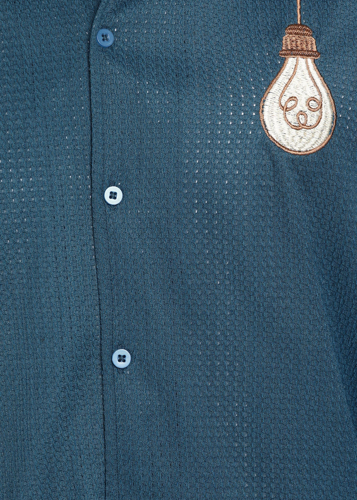 Men’s Deep Teal Textured Resort Embroidery Shirt