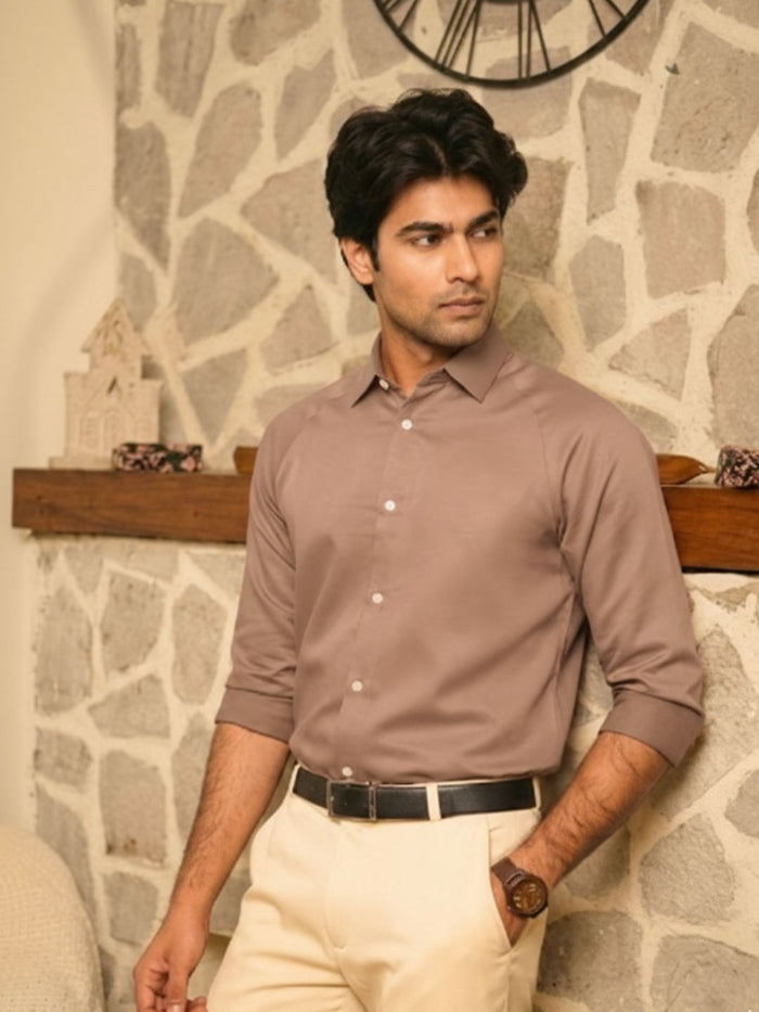 Men's Dusty Rose Modern Luxe Shirt: Raglan Cut & Silky Soft Texture