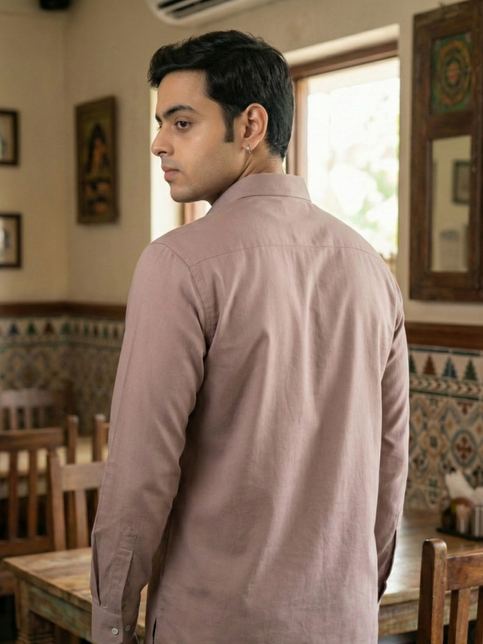 Men’s Dusty Rose Premium Long Sleeve Henley Shirt with Buttoned Cuffs