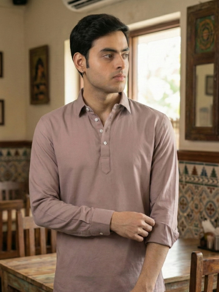 Men’s Dusty Rose Premium Long Sleeve Henley Shirt with Buttoned Cuffs