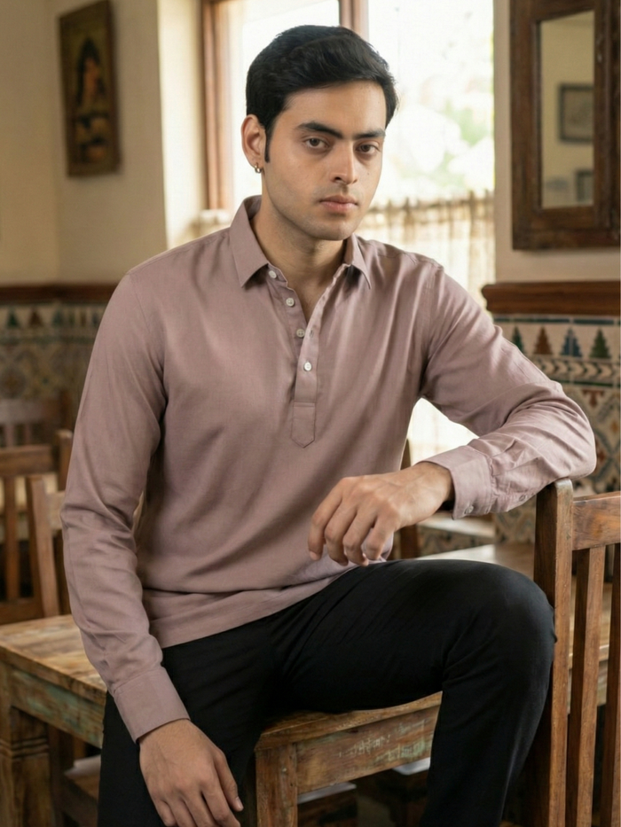 Men’s Dusty Rose Premium Long Sleeve Henley Shirt with Buttoned Cuffs