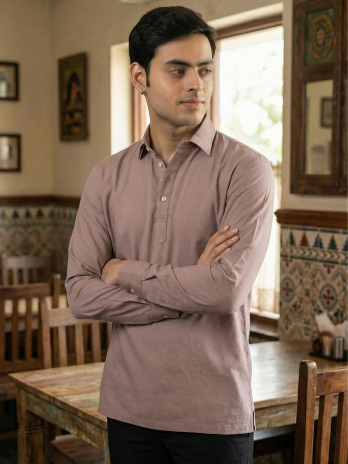 Men’s Dusty Rose Premium Long Sleeve Henley Shirt with Buttoned Cuffs
