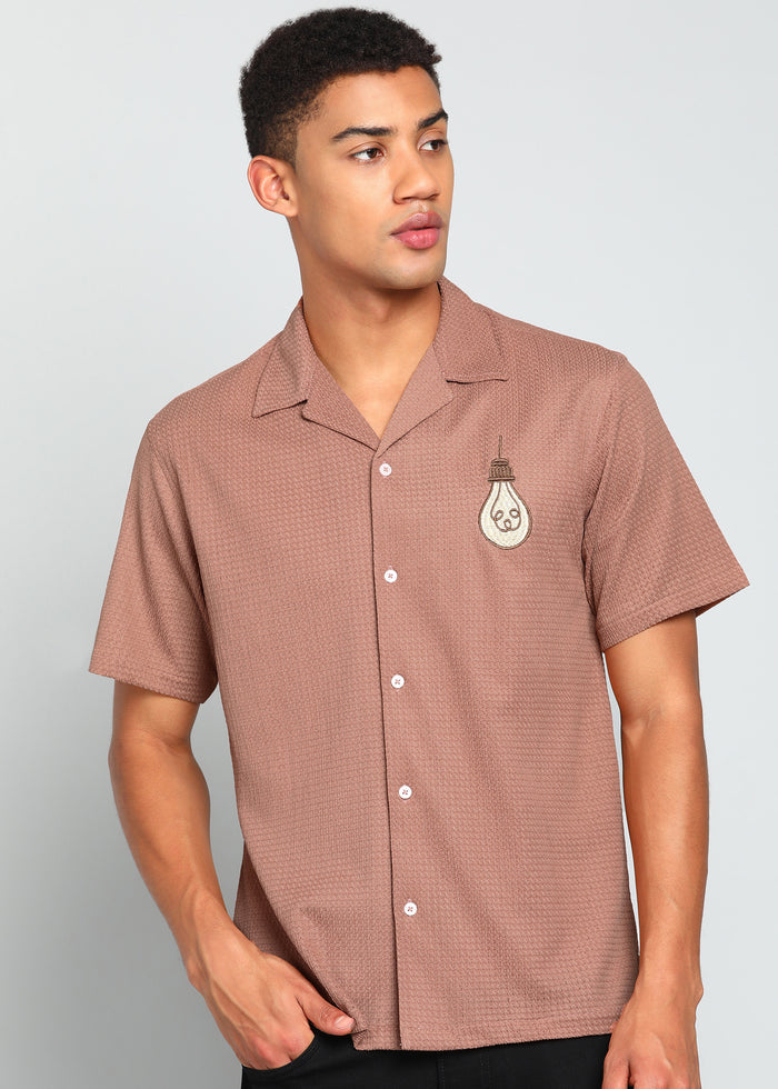 Men’s Dusty Rose Textured Resort Embroidery Shirt