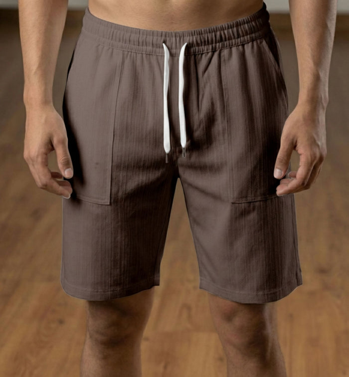 Men’s Earthy Mocha Textured Polyester Jute Drawstring Shorts