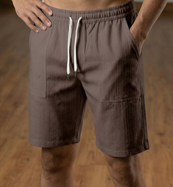 Men’s Earthy Mocha Textured Polyester Jute Drawstring Shorts