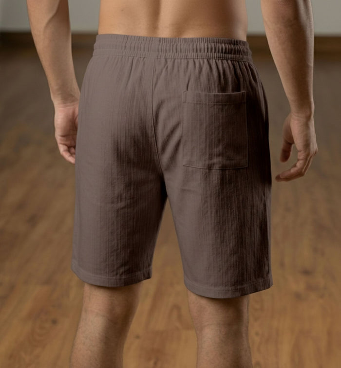 Men’s Earthy Mocha Textured Polyester Jute Drawstring Shorts