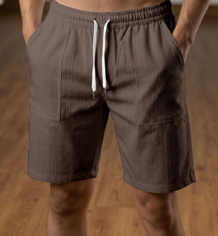Men’s Earthy Mocha Textured Polyester Jute Drawstring Shorts