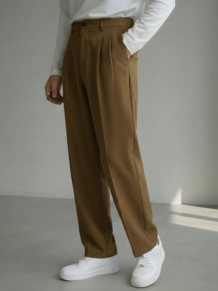 Men's Gold Brown Loose-Fit Korean Trouser