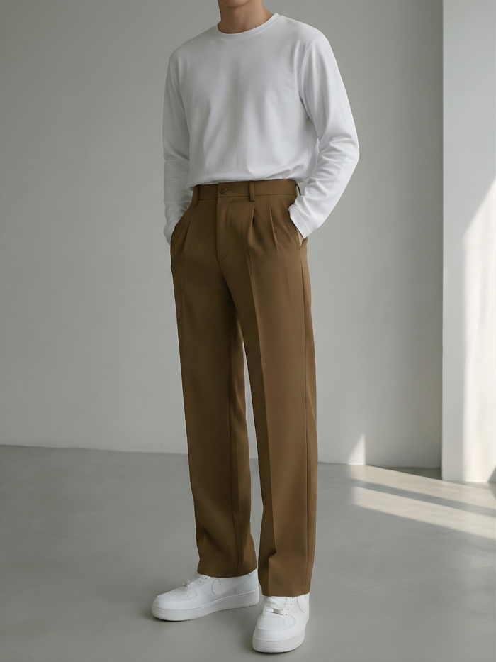 Men's Gold Brown Loose-Fit Korean Trouser