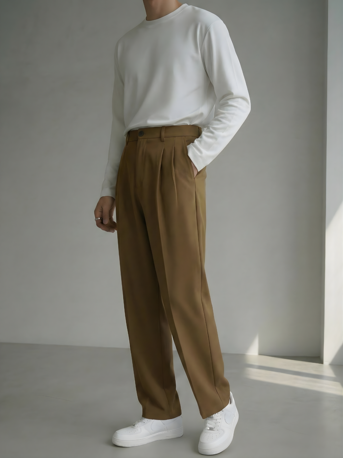 Men's Gold Brown Loose-Fit Korean Trouser