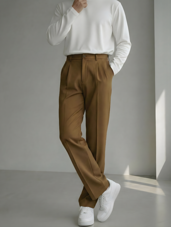 Men's Gold Brown Loose-Fit Korean Trouser
