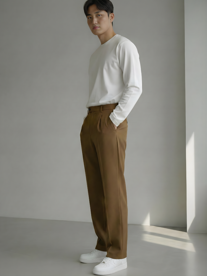 Men's Gold Brown Loose-Fit Korean Trouser