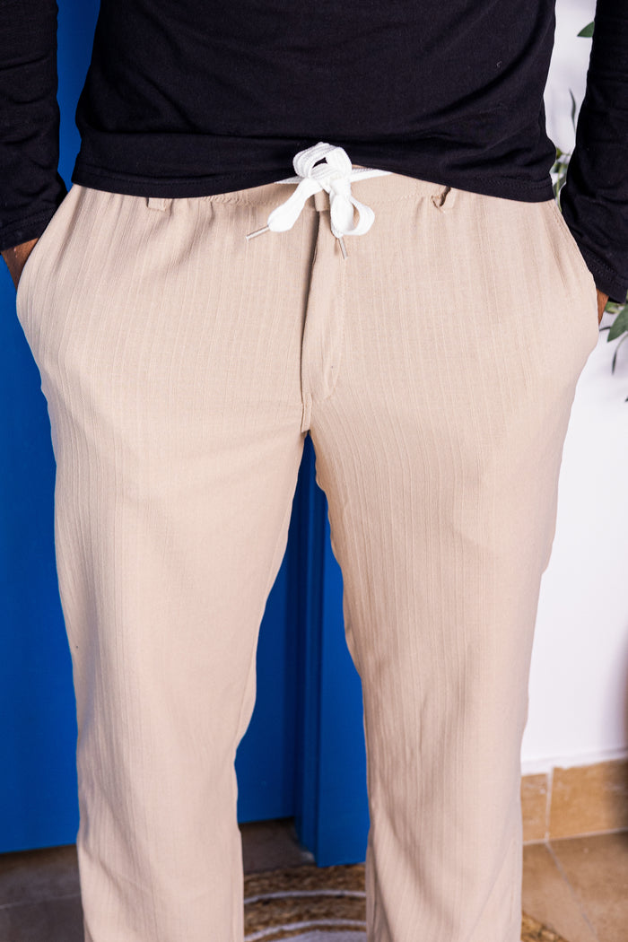 Men's Light Brown Casual Slub Drawstring Pants