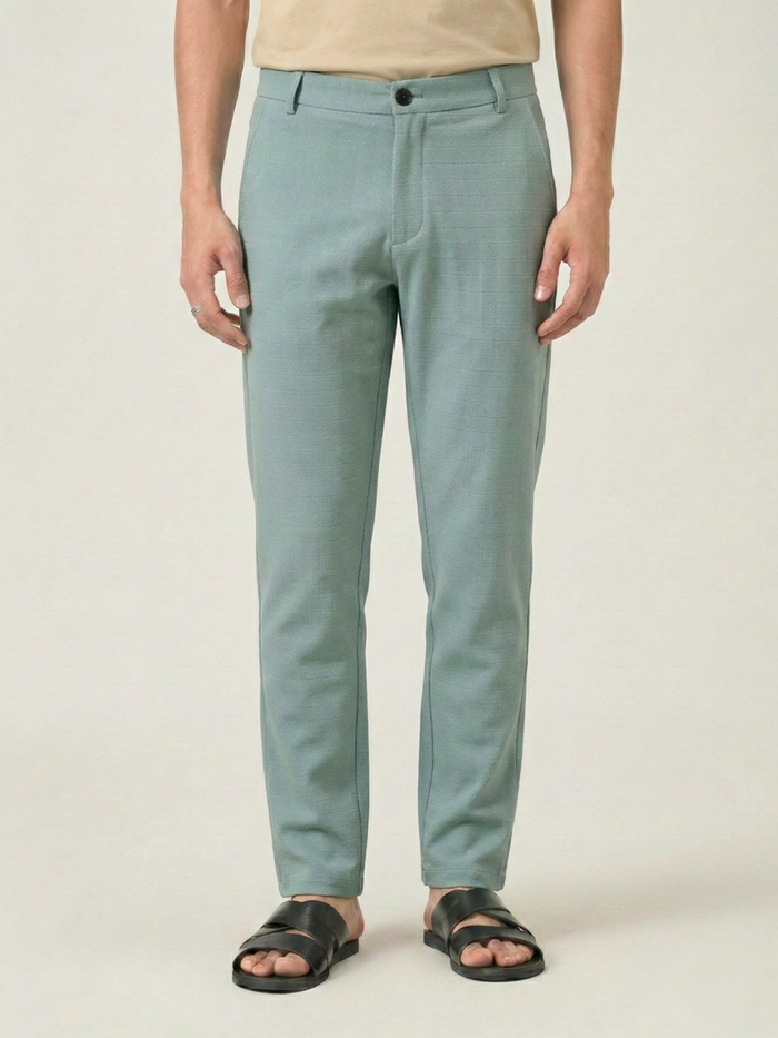 Men's Light Green Checks Soft Lycra Trousers