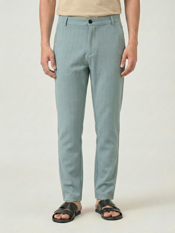 Men's Light Green Checks Soft Lycra Trousers